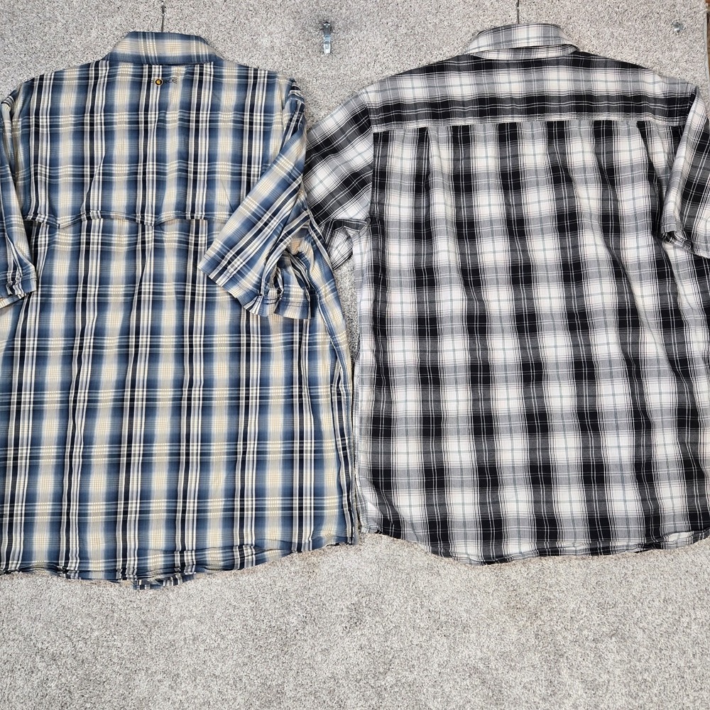 Carhartt Shirts Mens Large Black blue Plaid S/S Button Up Relaxed Fit lot of 2 - Picture 2 of 13